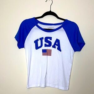 Blue and White USA Women's Top Size Large
